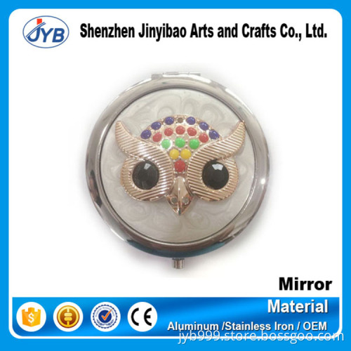 Stock cheap 100pcs high quality metal owl head white wedding gift compact mirror